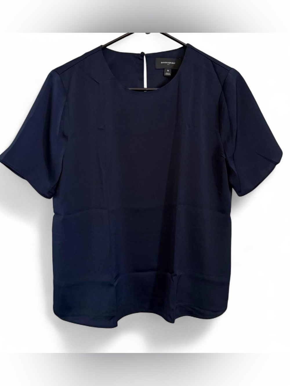 Banana Republic Navy Satin Short Sleeve Blouse
